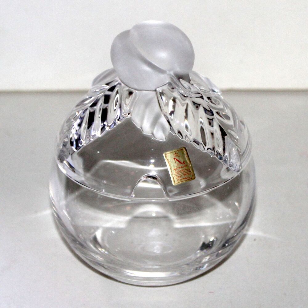 Vintage Nachtmann Crystal Sugar Bowl German clear Frosted fruit Lid jam jelly